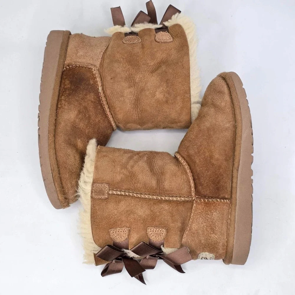 UGG Bailey Bow II Toddler Boots Size 12 Chestnut Brown Suede Sheepskin Shoes